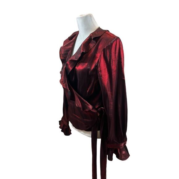 Ladies Xscape Lawrence Kurtz Black and Red Ruffle Collar Wrap Jacket Size 14 - Picture 1 of 11